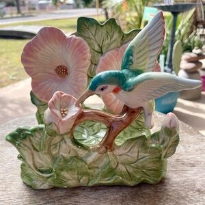 Fitz & Floyd Hummingbird ceramic napkin letter holder 1988